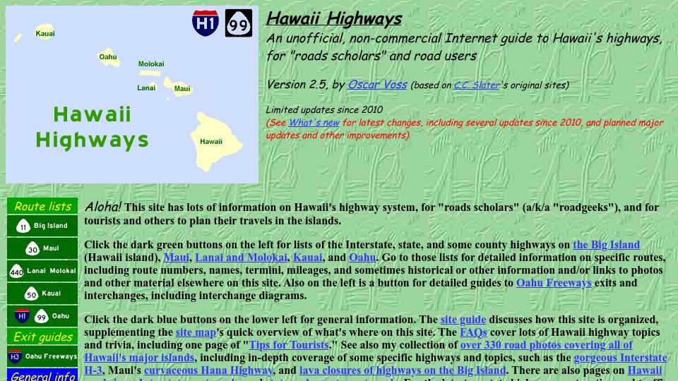 Screenshot of hawaiihighways.com: Hawaii Highways