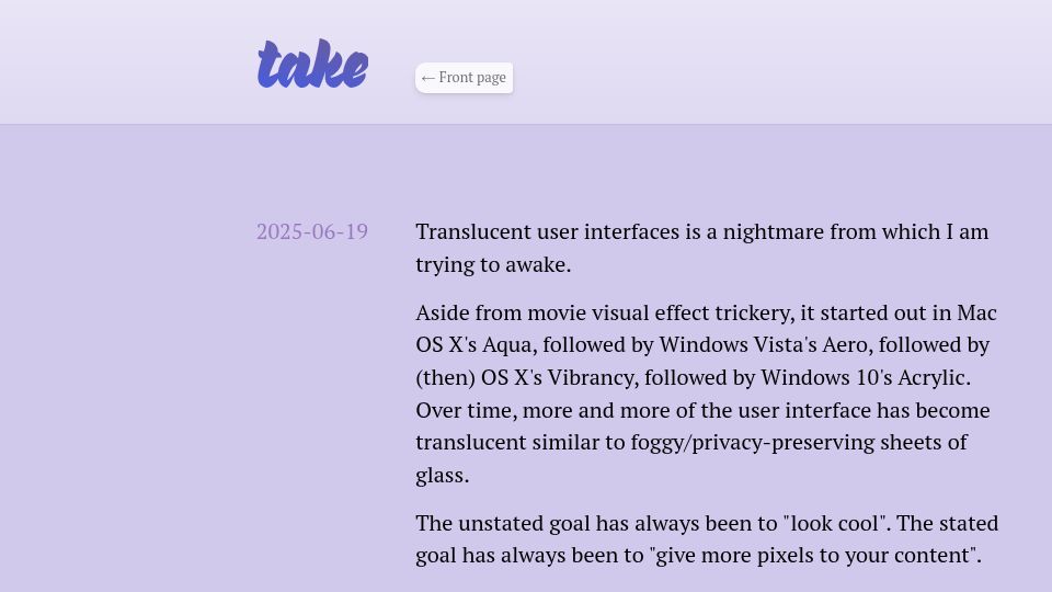 Screenshot of take.surf: Transparent Ambition