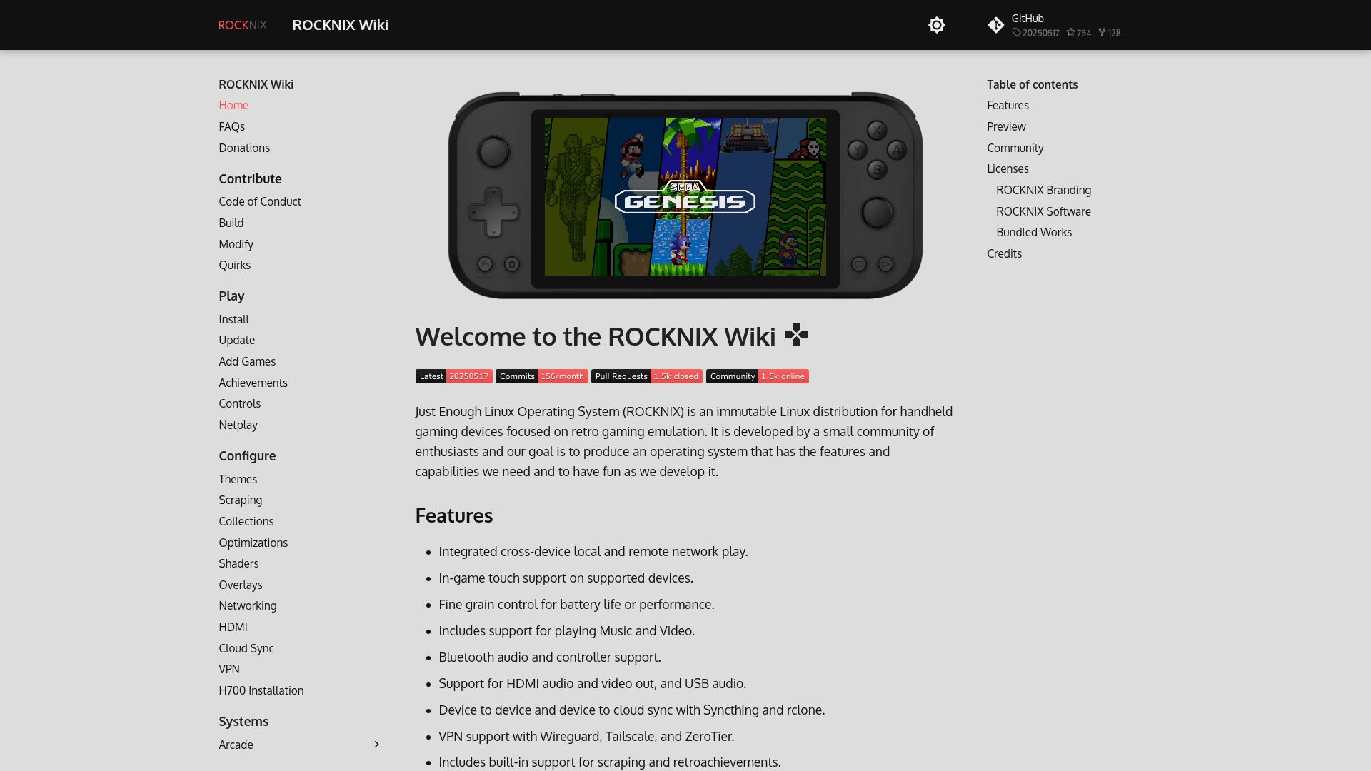 Screenshot of rocknix.org: Rocknix is an immutable Linux distribution for handheld gaming devices