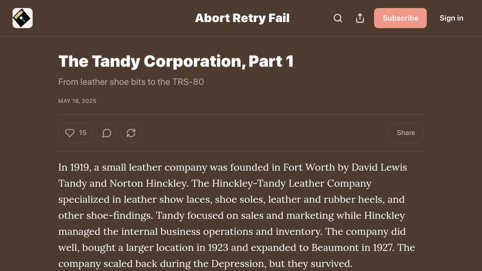 Screenshot of abortretry.fail: The Tandy Corporation