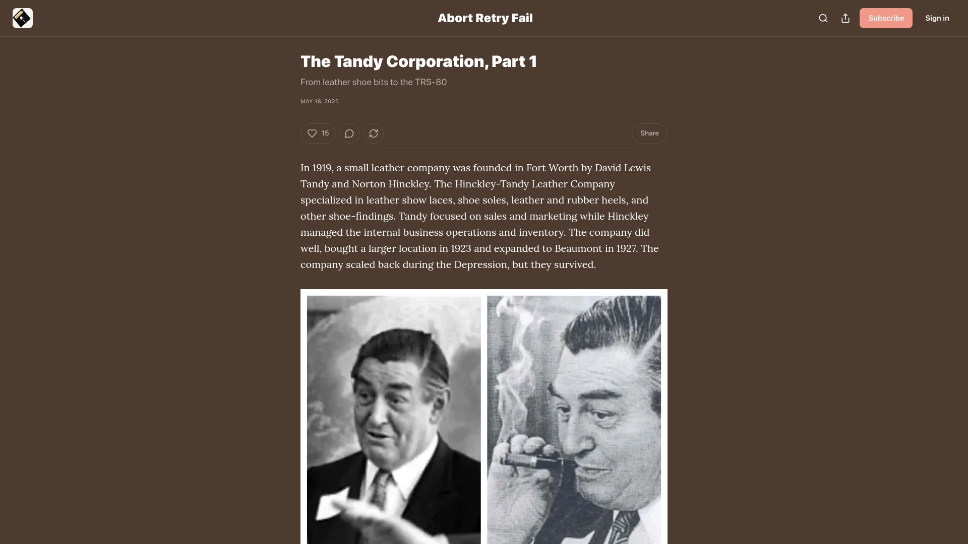 Screenshot of abortretry.fail: The Tandy Corporation
