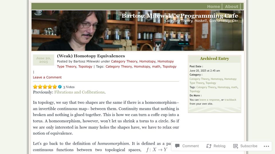 Screenshot of bartoszmilewski.com: Homotopy Equivalences