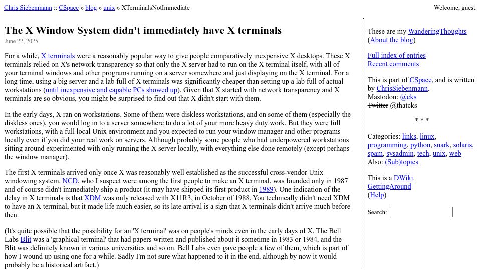 Screenshot of utcc.utoronto.ca: The X Window System didn't immediately have X terminals