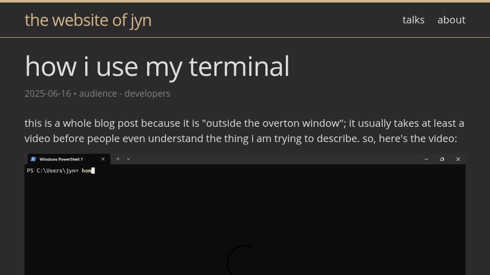 Screenshot of jyn.dev: How I use my terminal