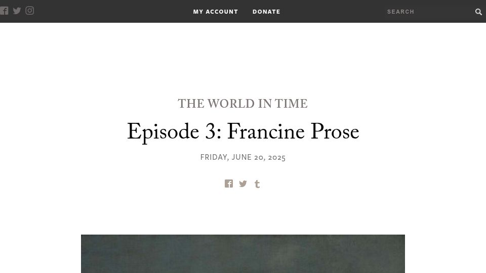 Screenshot of laphamsquarterly.org: Interview with Francine Prose [audio]