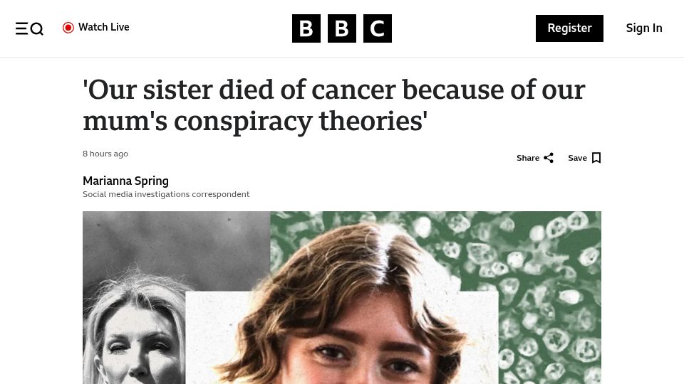 Screenshot of bbc.com: Our sister died because of our mum's cancer conspiracy theories, say brothers