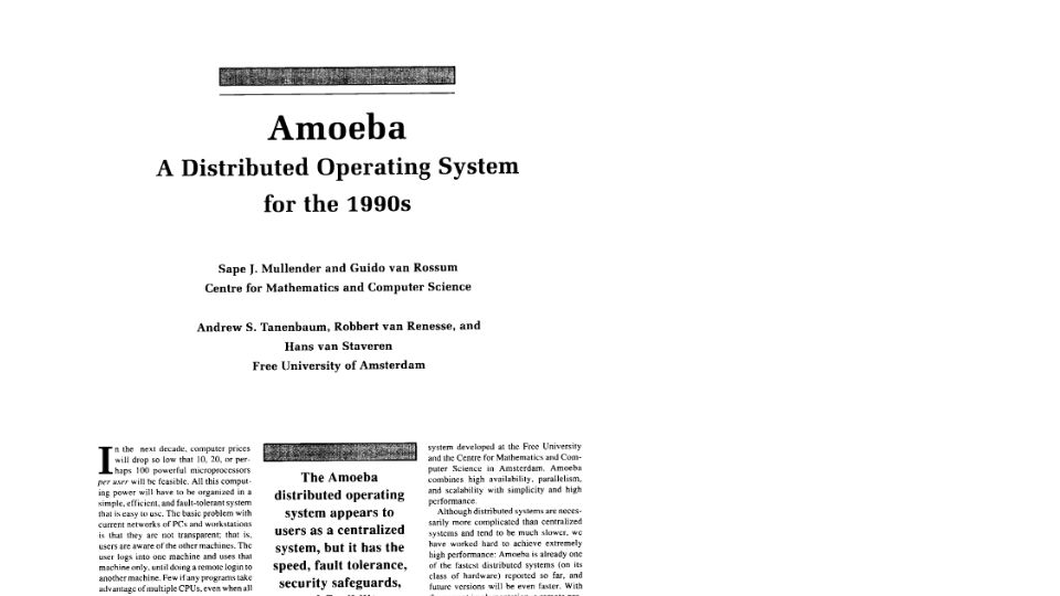 Screenshot of cs.cornell.edu: Amoeba: A distributed operating system for the 1990s (1990) [pdf]