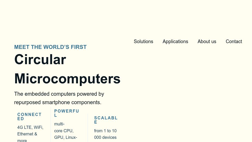 Screenshot of citronics.eu: Circular Microcomputers embedded and powered by repurposed smartphone components