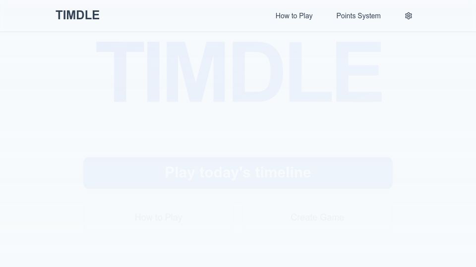 Screenshot of timdle.com: Timdle – Place historical events in chronological order