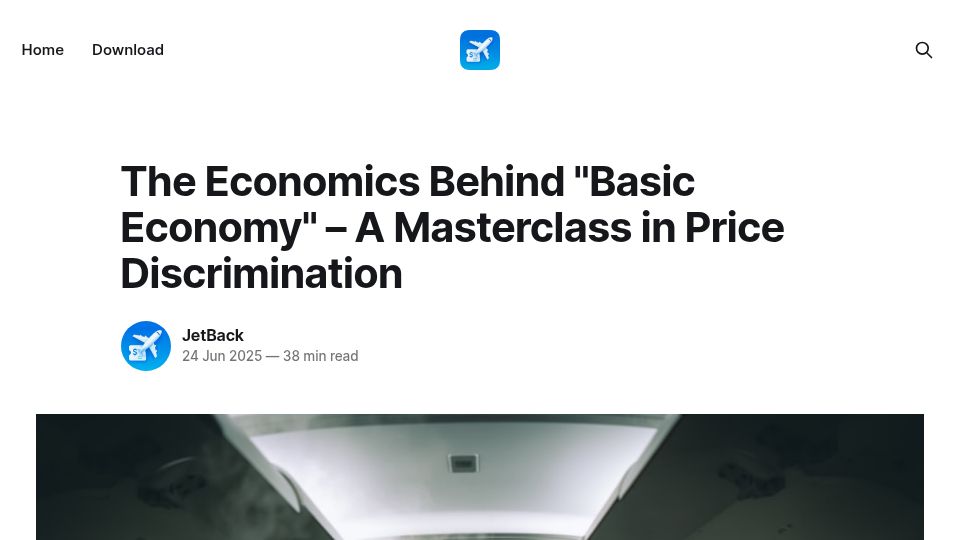 Screenshot of blog.getjetback.com: The economics behind "Basic Economy" – A masterclass in price discrimination
