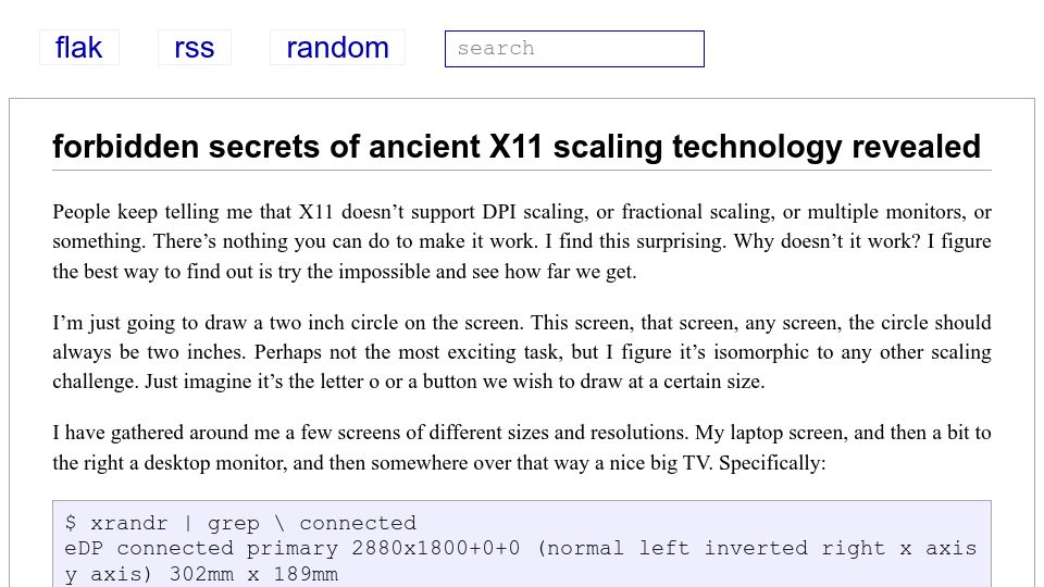 Screenshot of flak.tedunangst.com: Ancient X11 scaling technology