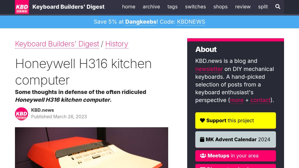 Screenshot of kbd.news: Honeywell H316 Kitchen Computer (2023)