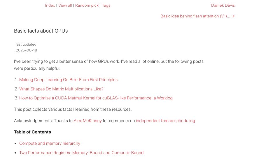 Screenshot of damek.github.io: Basic Facts about GPUs