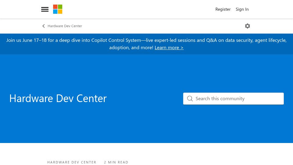 Screenshot of techcommunity.microsoft.com: Removal of unwanted drivers from Windows Update