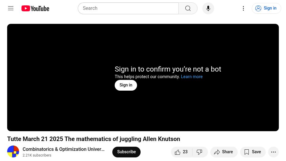 Screenshot of youtube.com: The Mathematics of Juggling [video]