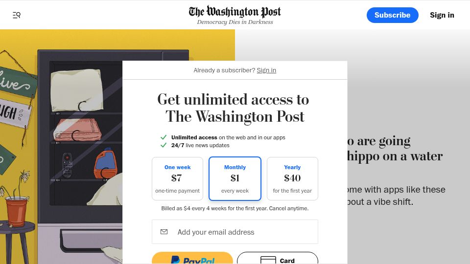 Screenshot of washingtonpost.com: Airbnb and Vrbo are going downhill like a hippo on a water slide