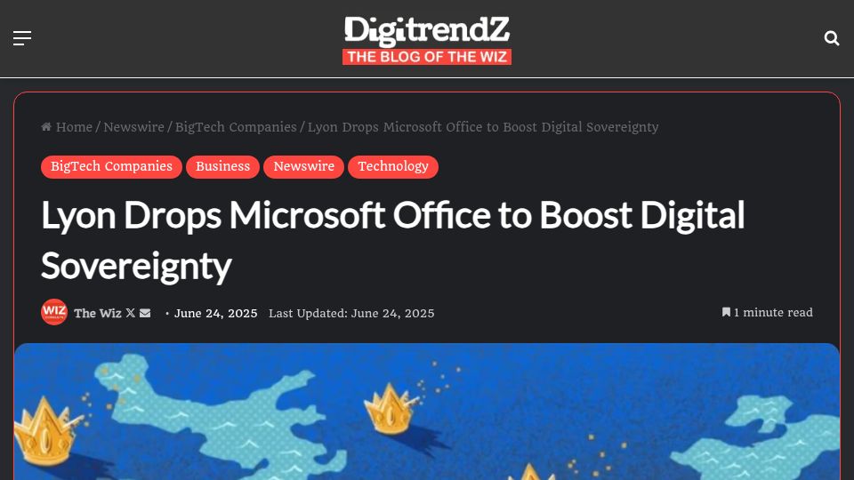 Screenshot of digitrendz.blog: Lyon Drops Microsoft to Boost Digital Sovereignty