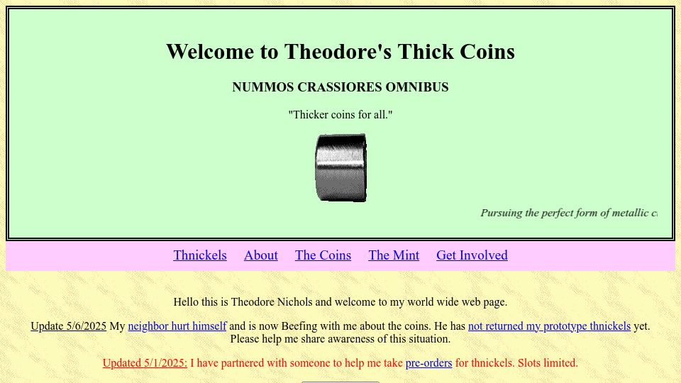 Screenshot of thick-coins.net: Thnickels
