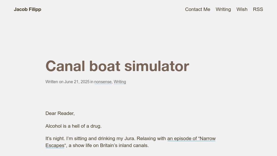 Screenshot of jacobfilipp.com: Canal Boat Simulator