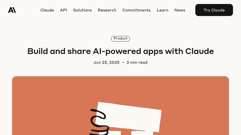 Screenshot of anthropic.com: Build and Host AI-Powered Apps with Claude – No Deployment Needed
