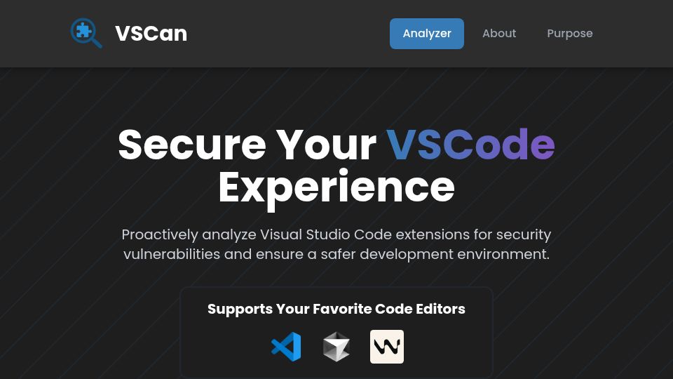 Screenshot of vscan.dev: Show HN: VSCan - Detect Malicious VSCode Extensions