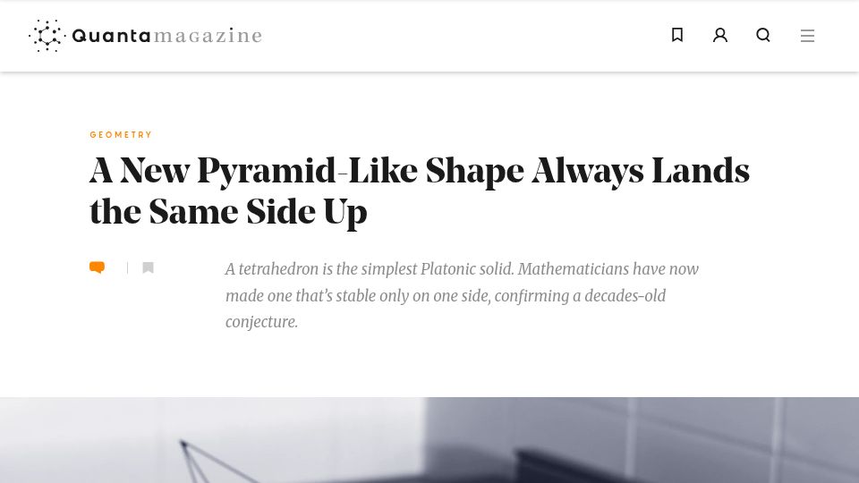 Screenshot of quantamagazine.org: A new pyramid-like shape always lands the same side up