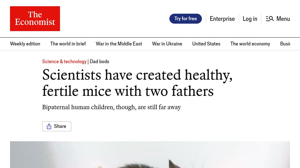 Screenshot of economist.com: Scientists have created healthy, fertile mice with two fathers