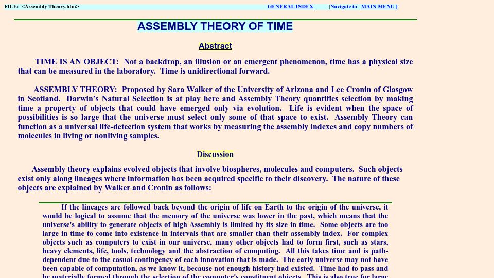 Screenshot of faculty.ucr.edu: Assembly Theory of Time