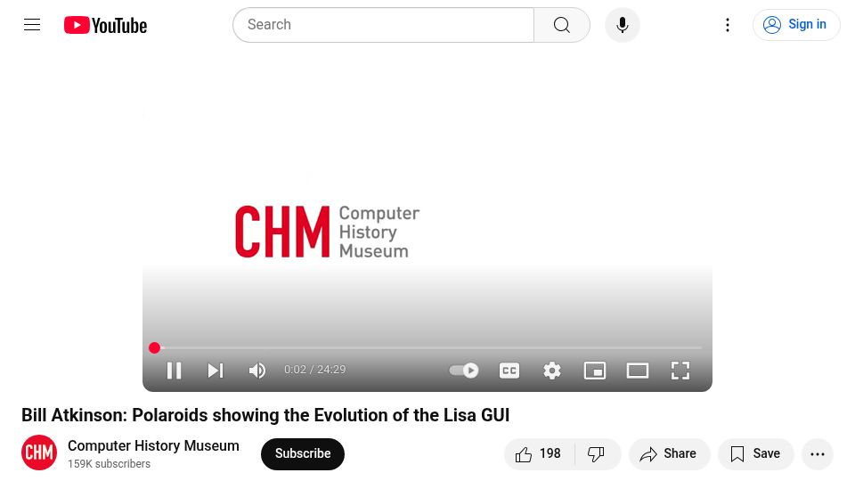 Screenshot of youtube.com: Bill Atkinson: Polaroids Showing the Evolution of the Lisa GUI [video]