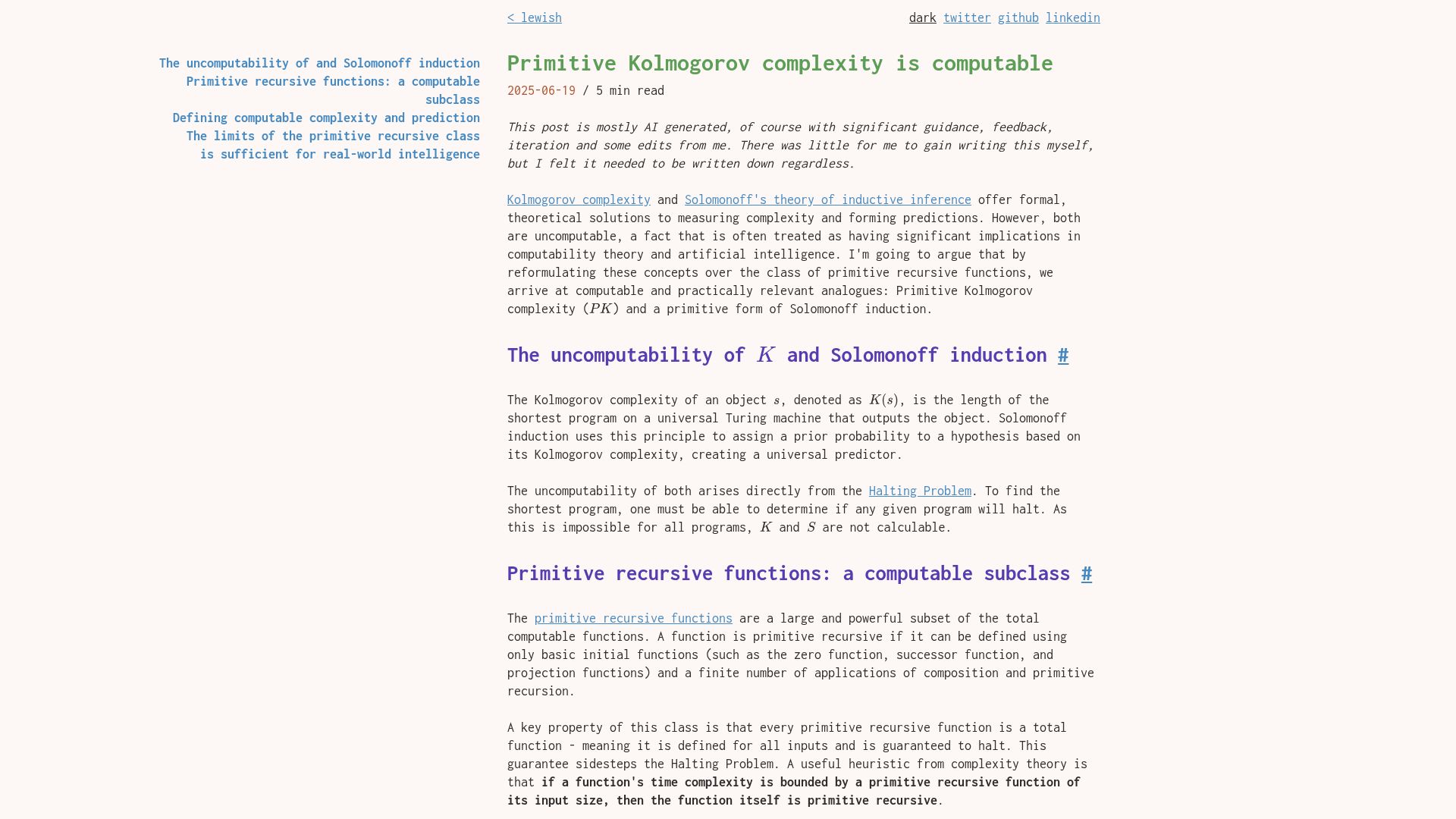 Screenshot of lewish.io: Primitive Kolmogorov complexity is computable
