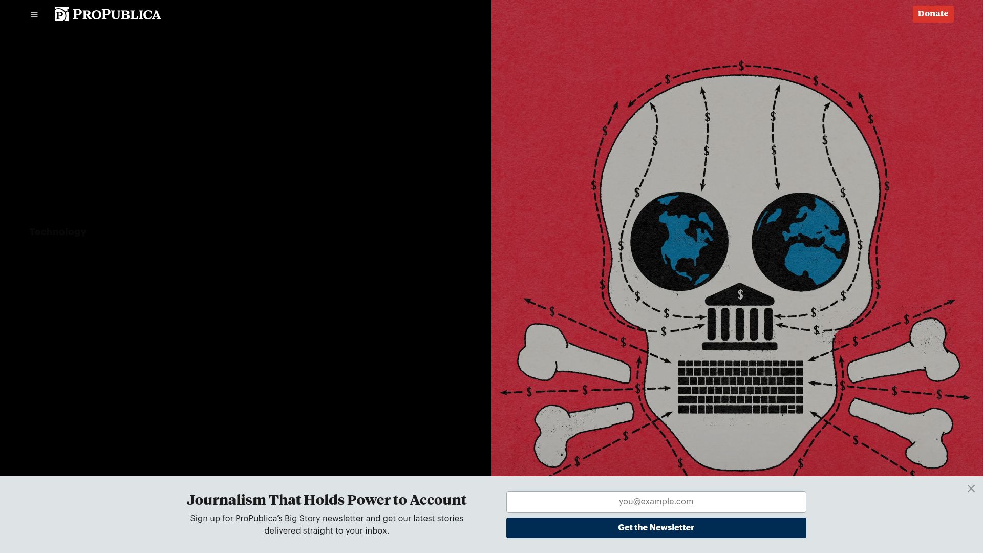 Screenshot of propublica.org: Foreign Scammers Use U.S. Banks to Fleece Americans