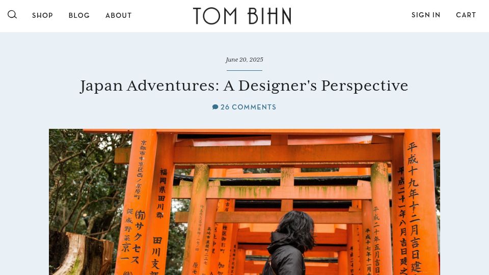 Screenshot of tombihn.com: Japan Adventures: A Designer's Perspective