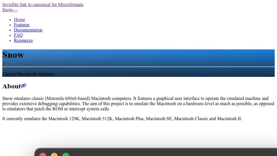 Screenshot of snowemu.com: Snow - Classic Macintosh emulator