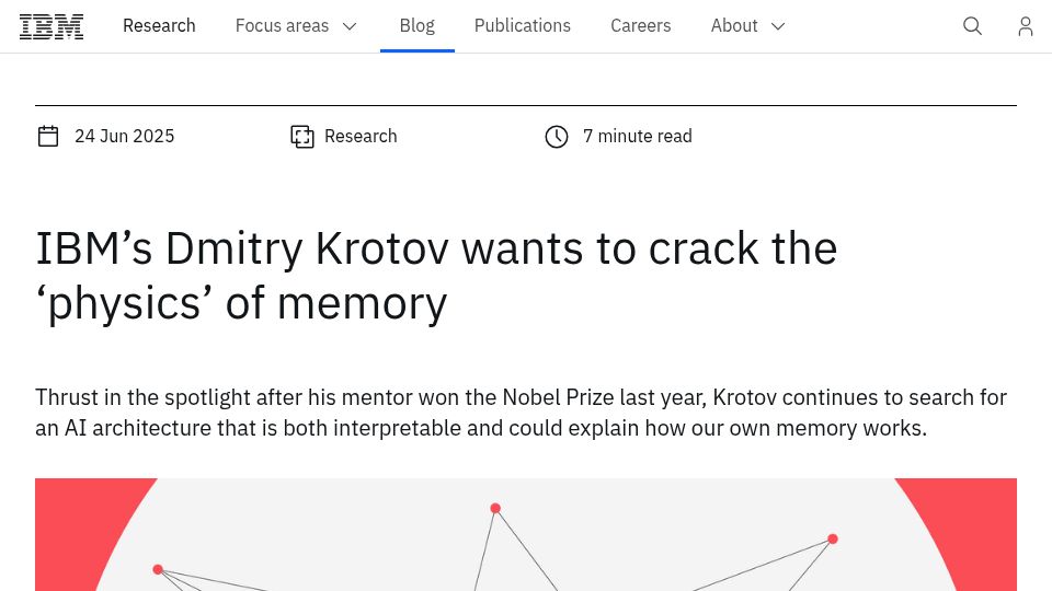 Screenshot of research.ibm.com: IBM's Dmitry Krotov wants to crack the 'physics' of memory