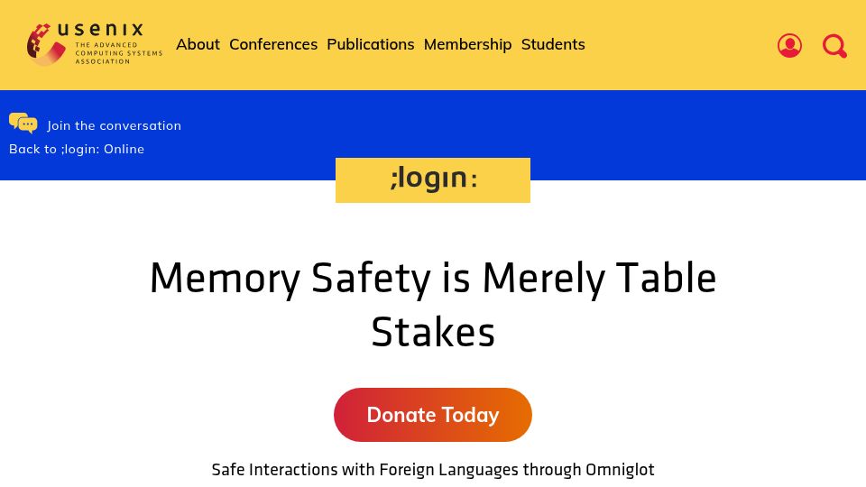 Screenshot of usenix.org: Memory safety is table stakes