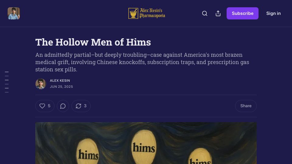 Screenshot of alexkesin.com: The Hollow Men of Hims