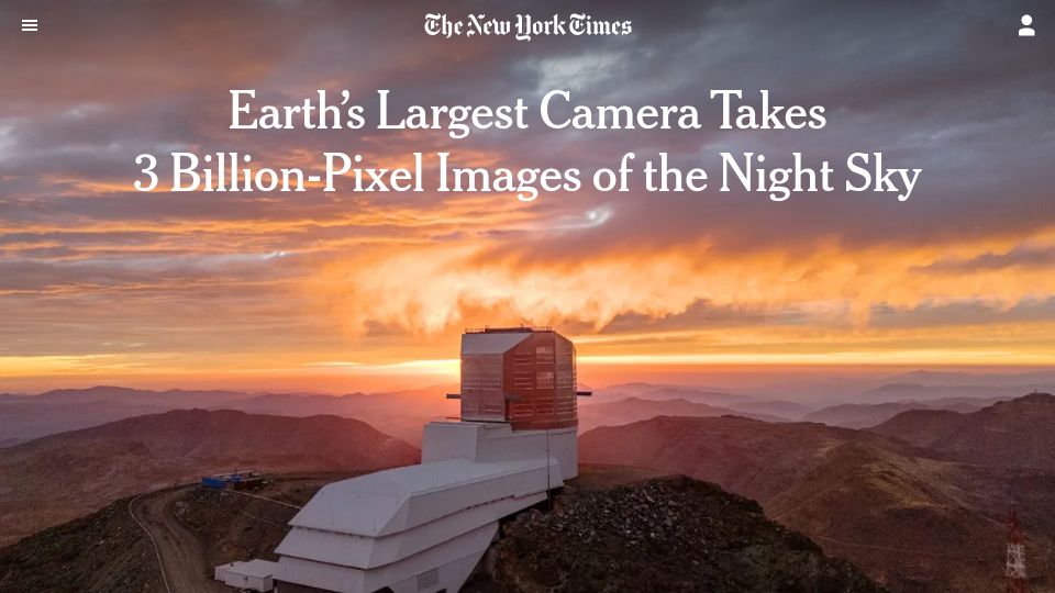 Screenshot of nytimes.com: Earths largest camera:3B pixel images