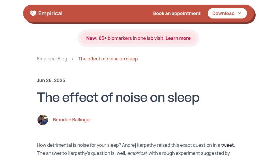 Screenshot of empirical.health: The Effect of Noise on Sleep