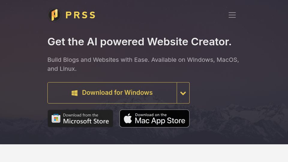 Screenshot of prss.co: Show HN: PRSS Site Creator – Create Blogs and Websites from Your Desktop