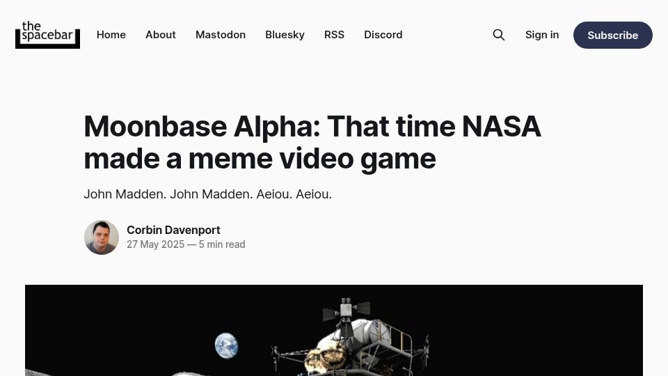 Screenshot of spacebar.news: Moonbase Alpha: That time NASA made a meme video game