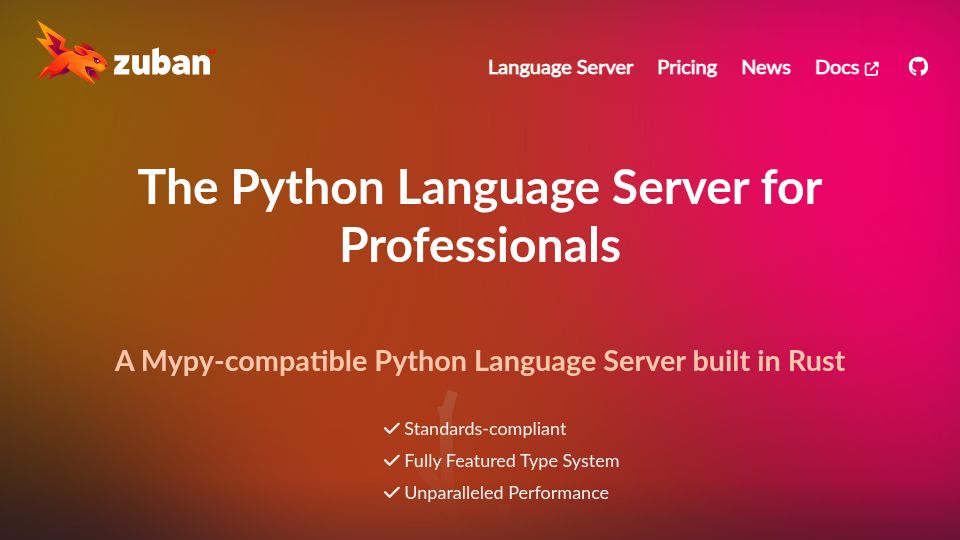 Screenshot of zubanls.com: Show HN: A Python Language Server, Mypy-compatible