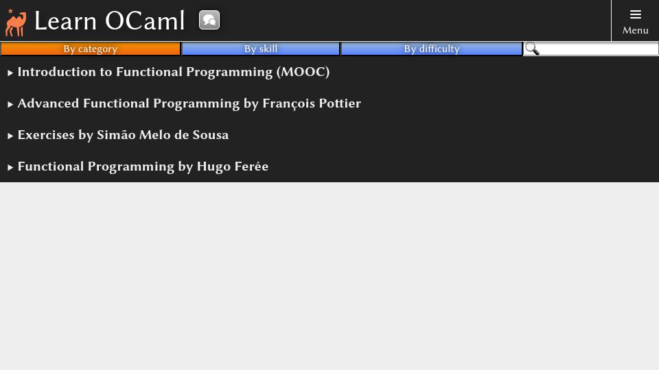 Screenshot of ocaml-sf.org: Learn OCaml