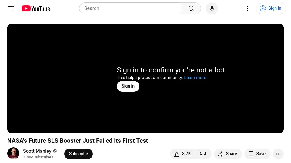 Screenshot of youtube.com: NASA's Future SLS Booster Failed Its First Test [video]