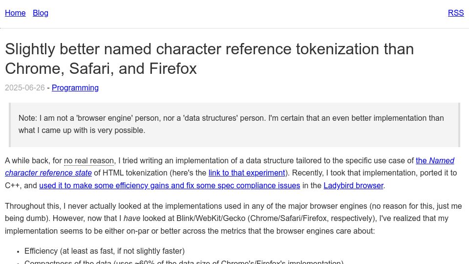 Screenshot of ryanliptak.com: Slightly better named character reference tokenization than Chrome, Safari, FF
