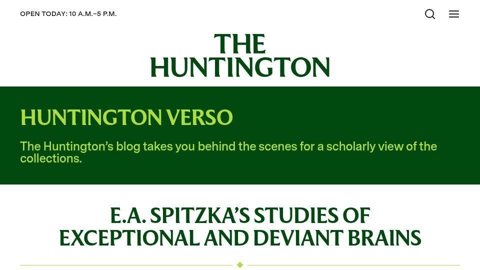 Screenshot of huntington.org: E.A. Spitzka's Studies of Exceptional and Deviant Brains (2024)