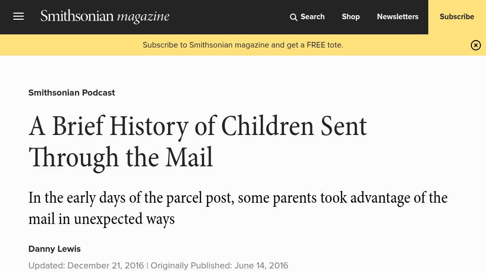 Screenshot of smithsonianmag.com: A brief history of children sent through the mail (2016)