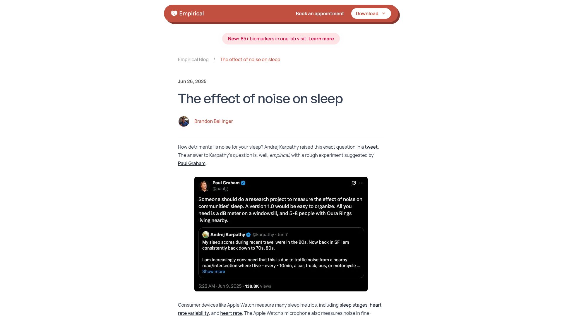 Screenshot of empirical.health: The Effect of Noise on Sleep