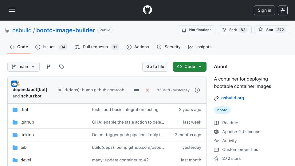 Screenshot of github.com: bootc-image-builder: Build your entire OS from a Containerfile
