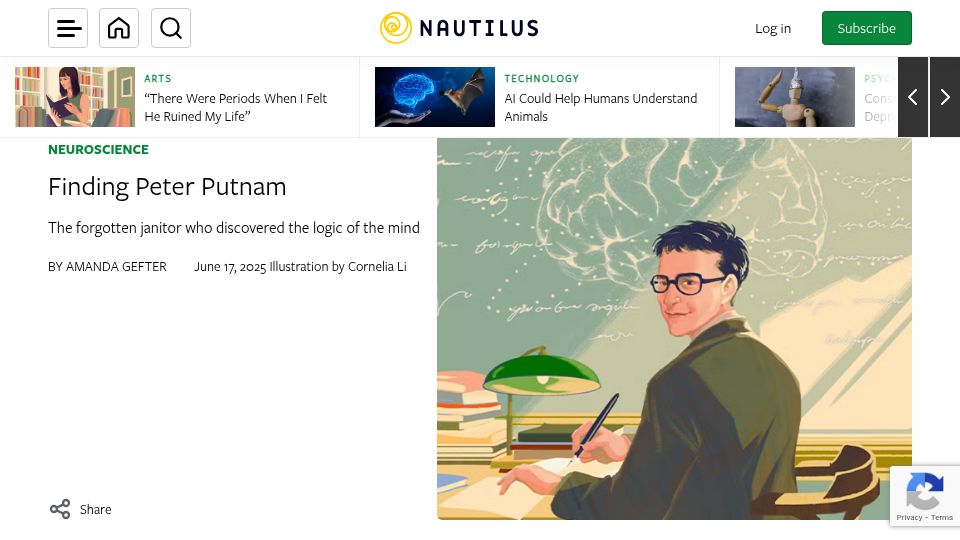 Screenshot of nautil.us: Finding Peter Putnam