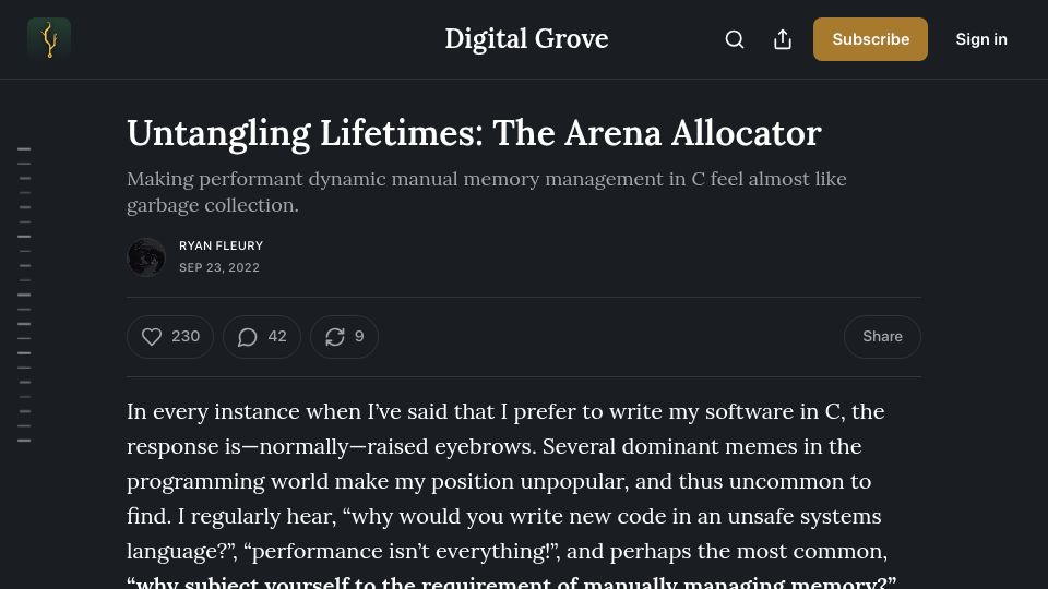 Screenshot of rfleury.com: Untangling Lifetimes: The Arena Allocator
